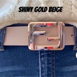 🆕🌿SHINY GOLD BEIGE SQUARE DOUBLE F LEATHER BELT